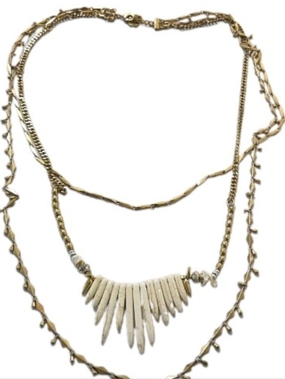 Stella Dot Zuni Layered Gold-Tone Necklace with Ivory Spike Pendant